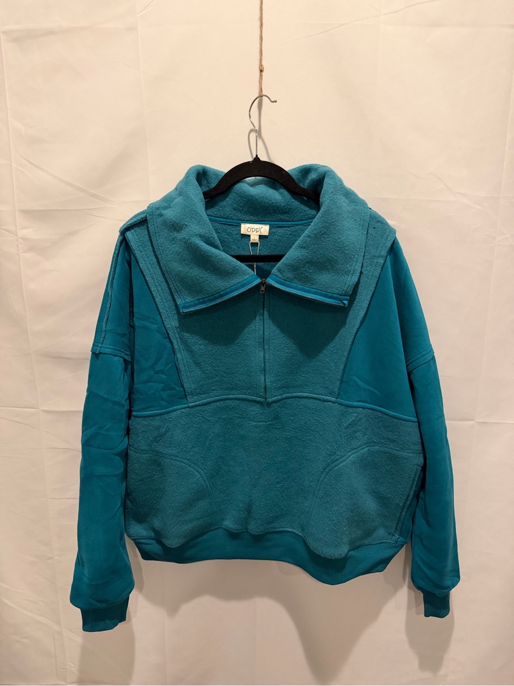 NWT ODDI Cozy Teal Half-Zip Pullover fleece. Size L.cozy,casual,minimalist